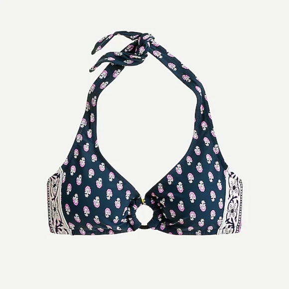 NIP J.Crew Ring Halter 'Best Buds' 2 Piece Bikini, Midnight Blockprint - Picture 5 of 7